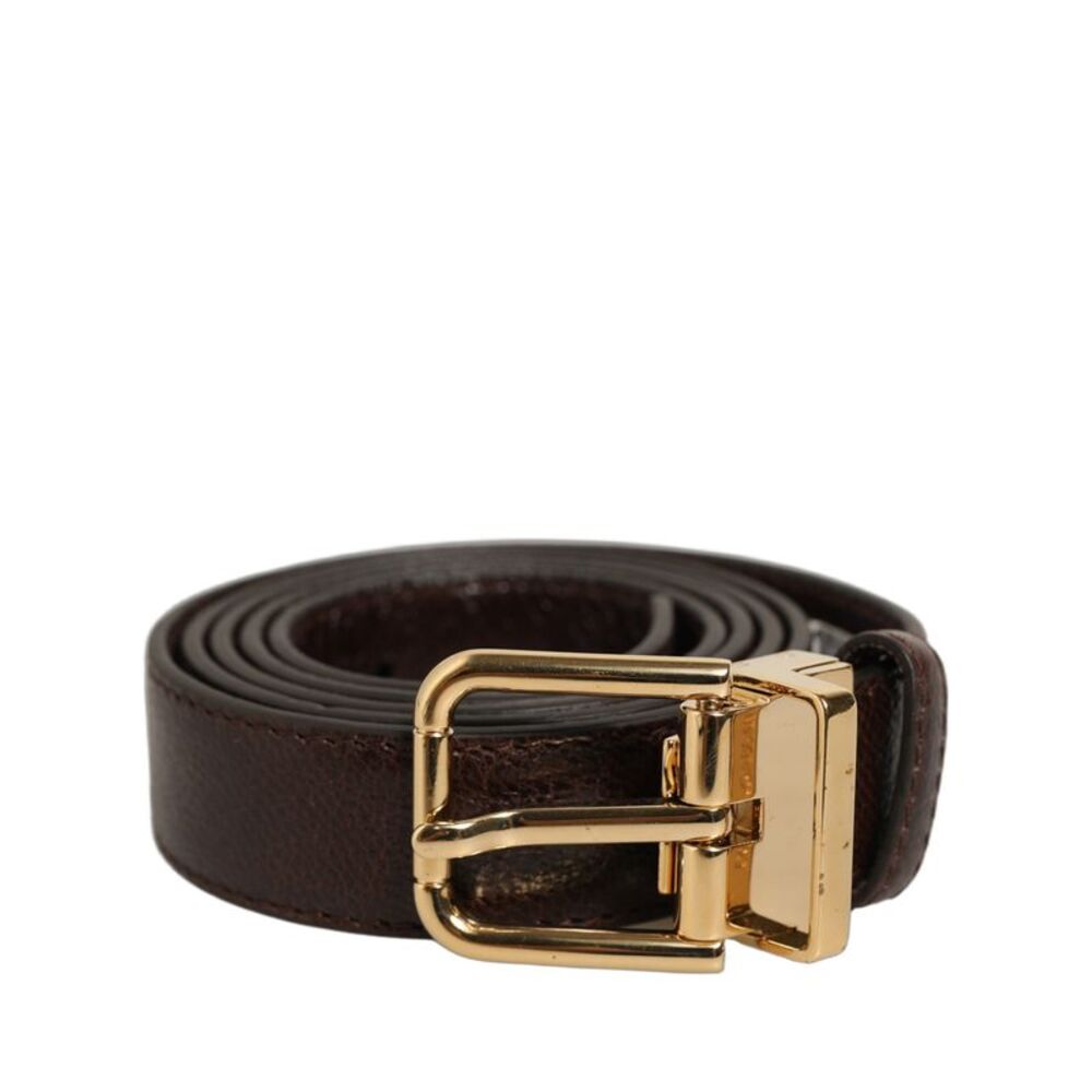 Dolce & Gabbana Men Brown Leather Gold Tone Metal Buckle Men's Belt